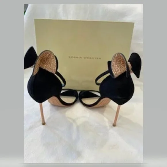 SOPHIA WEBSTER BLACK VELVET PINK GLITTER HIGH HEEL - Picture 4 of 5